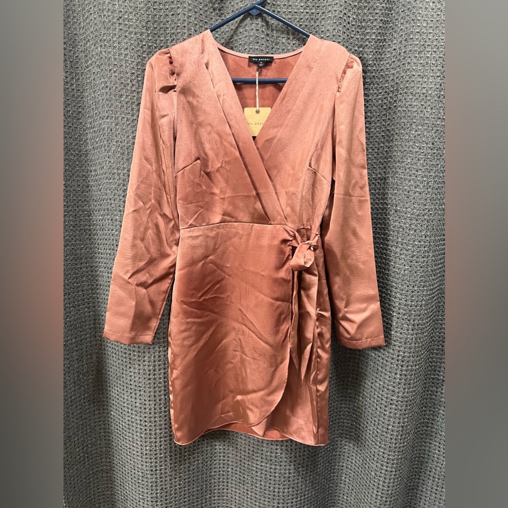 Blu Pepper Satin Look Wrap Tie Dress Size Small